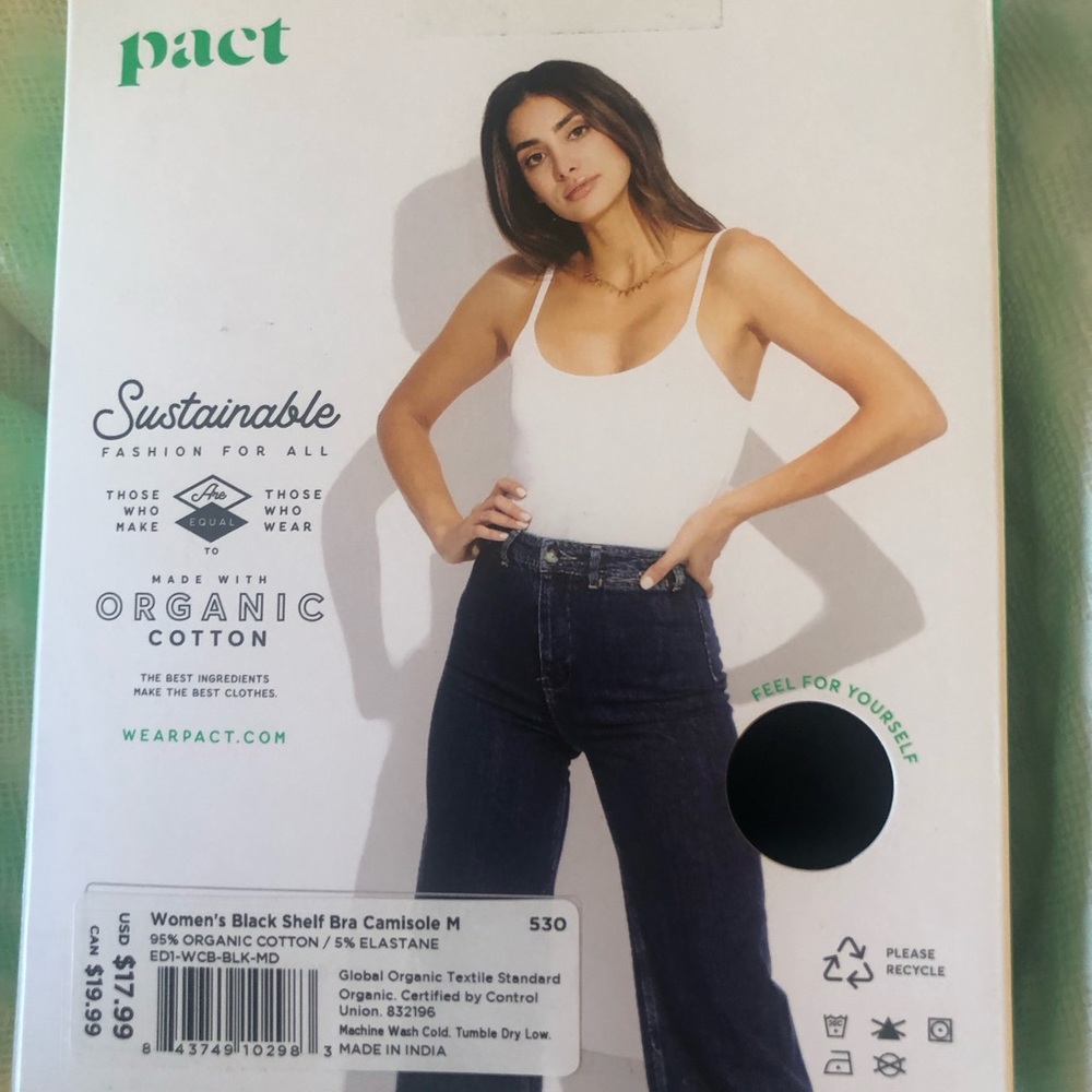 Pact camisole bra top. Organic cotton and spandex black color sz M.